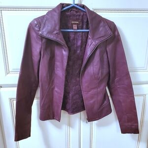 Danier Purple Genuine Leather Jacket with Patterned Lining